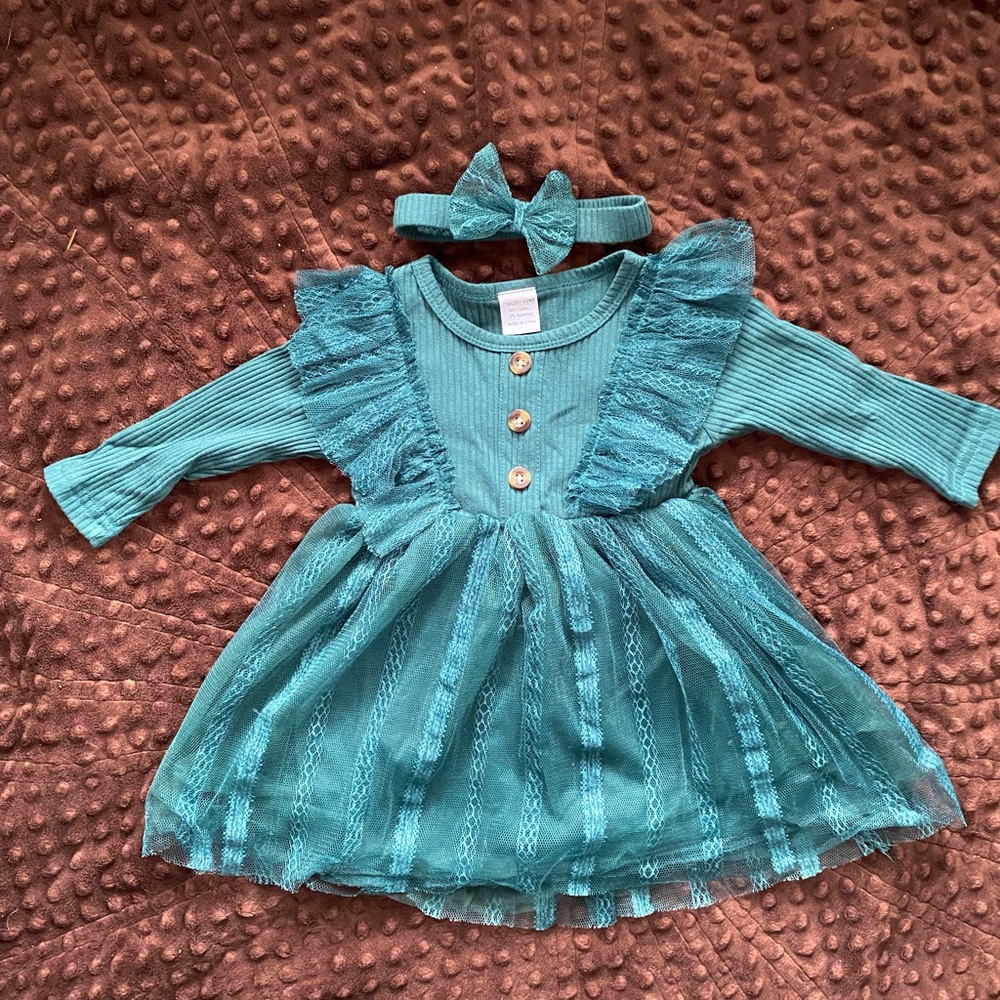Teal Baby Dress with Headband